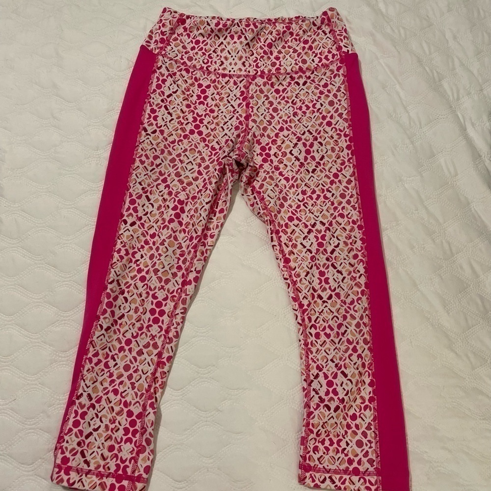 Zelos pink & white leggings, capri length size M